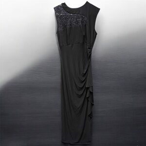 Evening Elegant Black Sleeveless Dress SMALL pit to pit 14in length 55in